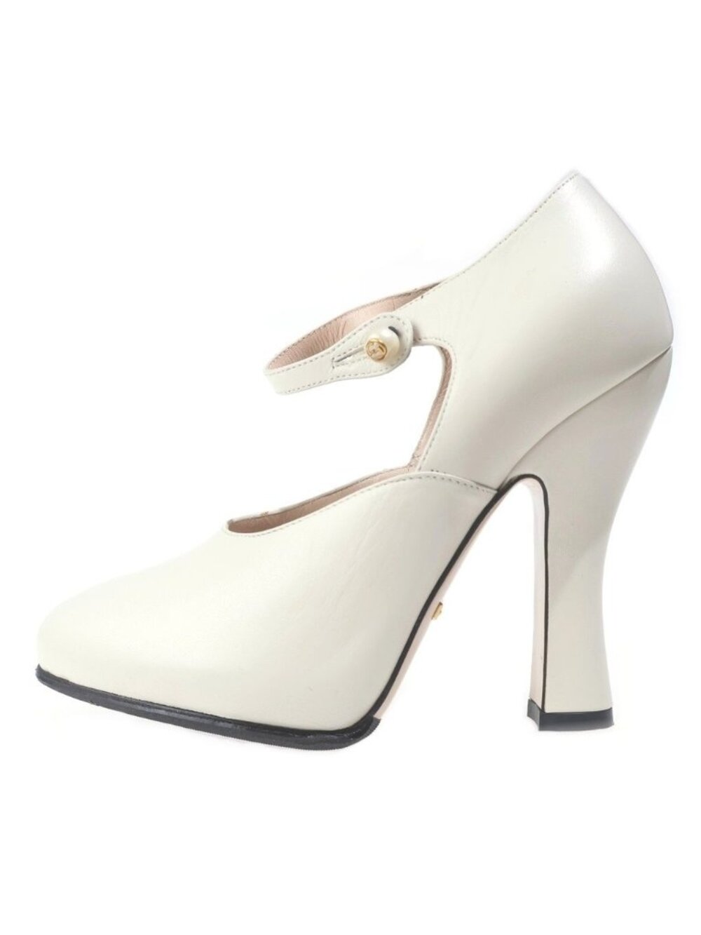 Gucci Leather Heels Platform Pumps Ankle Strap 35 White